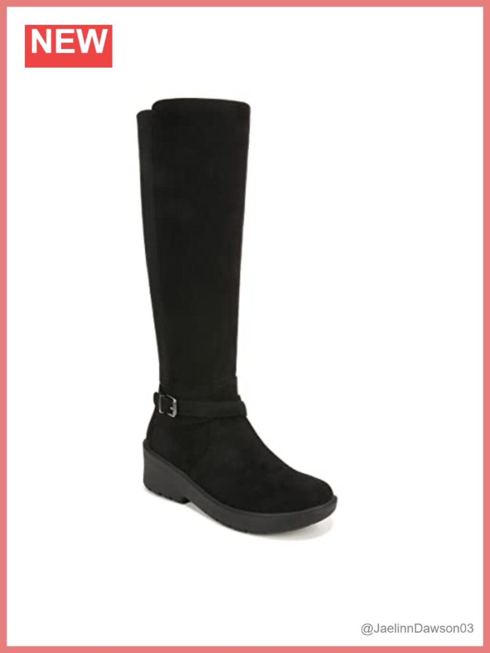 Faux Leather Knee High Boots Zip Up Wedge Heel Casual